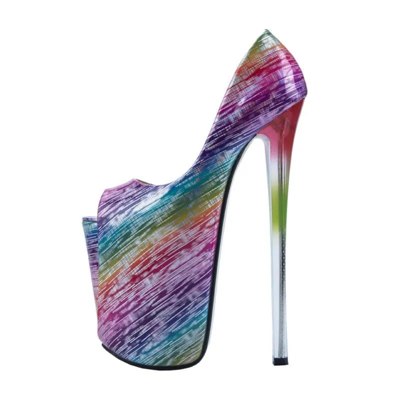 Pink Snakeskin High Platform Heel Peep Toe Shoes for Ladies