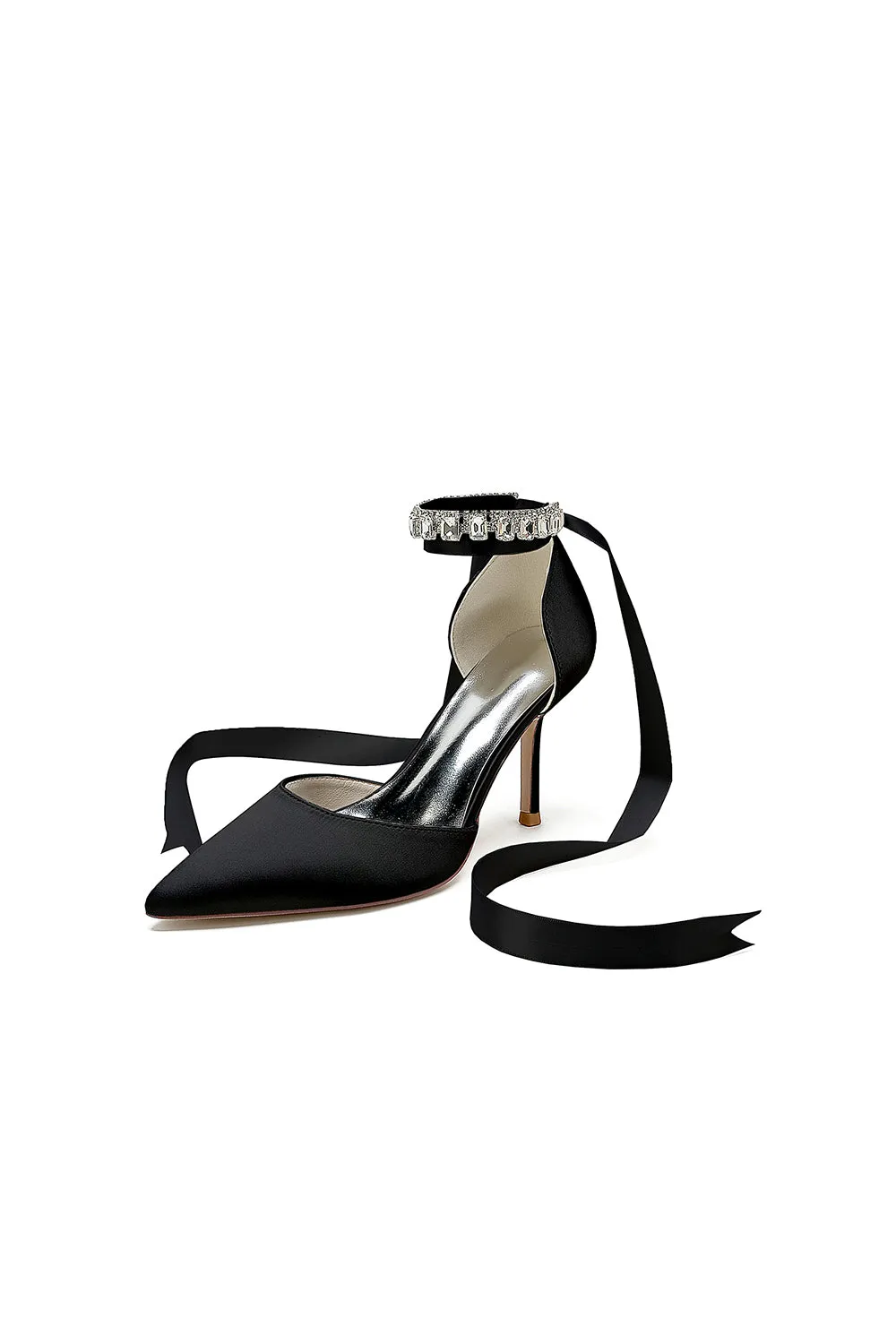 Pointed Toe Stiletto Heels with Ribbon Tie