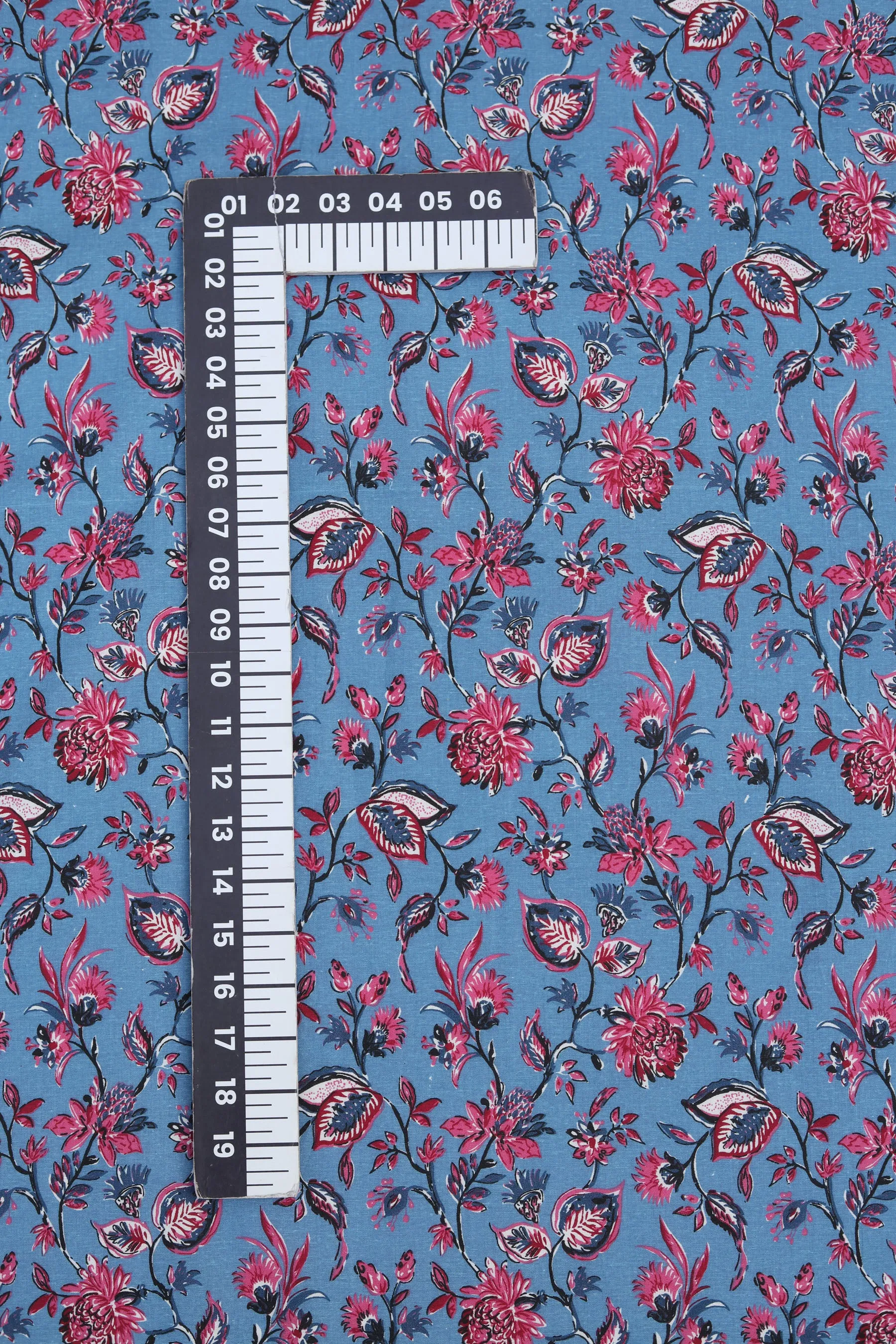 Pure Cotton Indigo Blue Chintz Floral Hand Block Printed Fabric