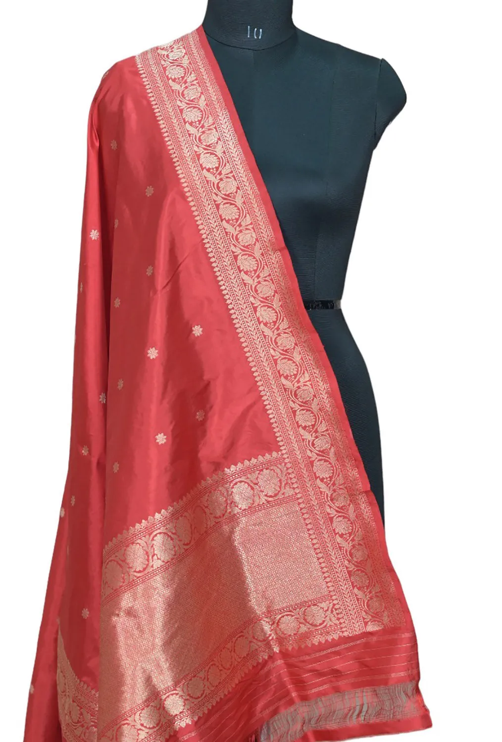 Pure Katan Silk Red Banarasi Handloom Suit Set - Unstitched 3-Piece