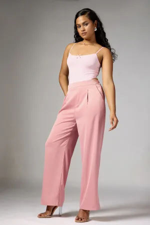 Quartz Pink Satin Straight Korean Pants