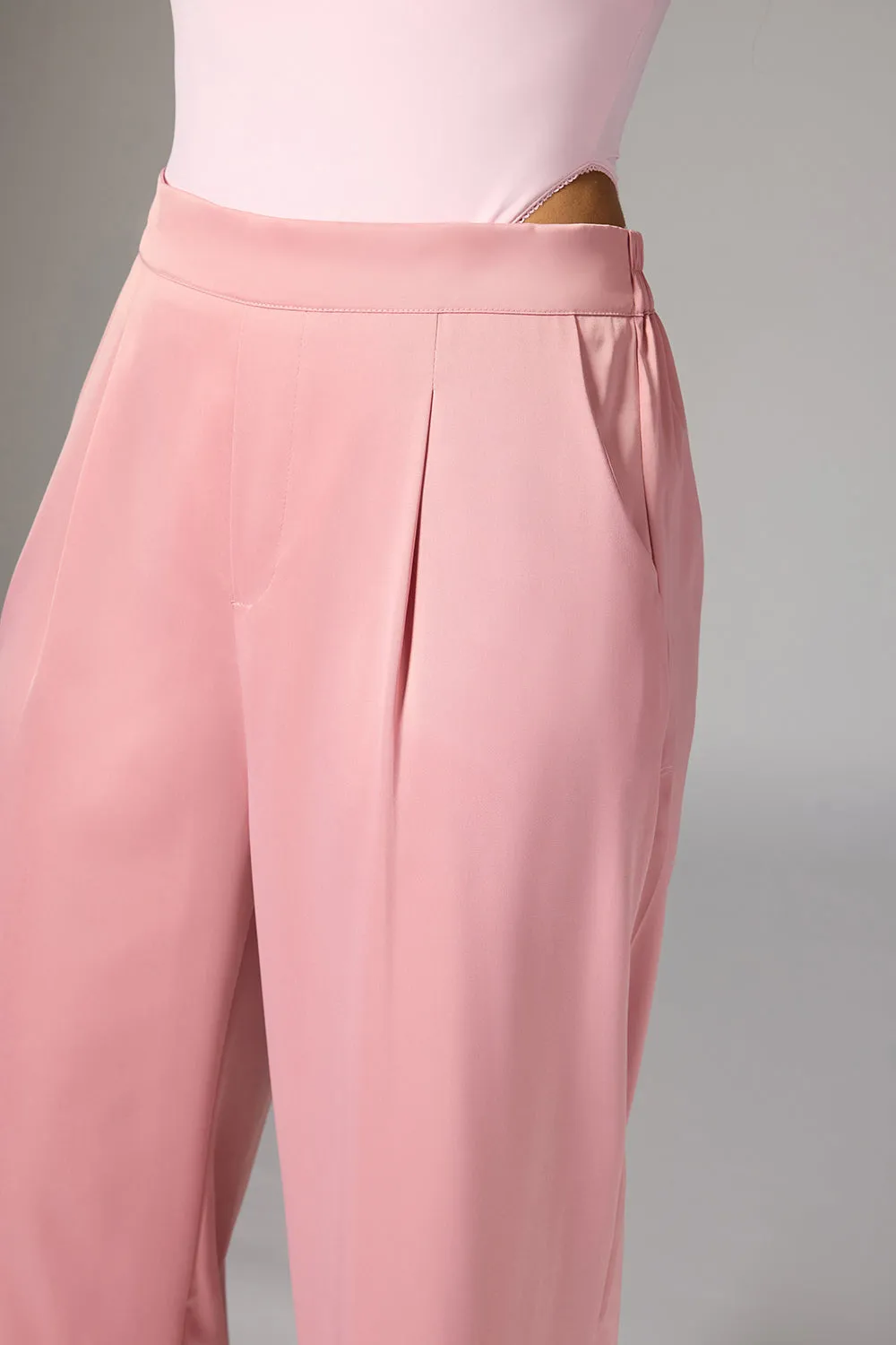 Quartz Pink Satin Straight Korean Pants