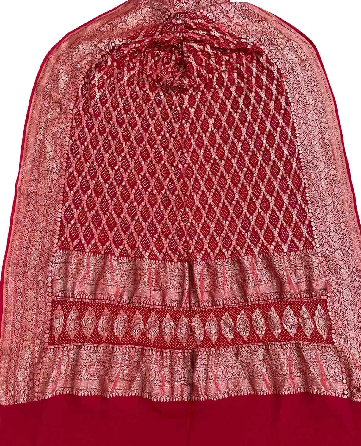 Red Banarasi Bandhani Pure Georgette Meenakari Dupatta: Exquisite Elegance for Every Occasion