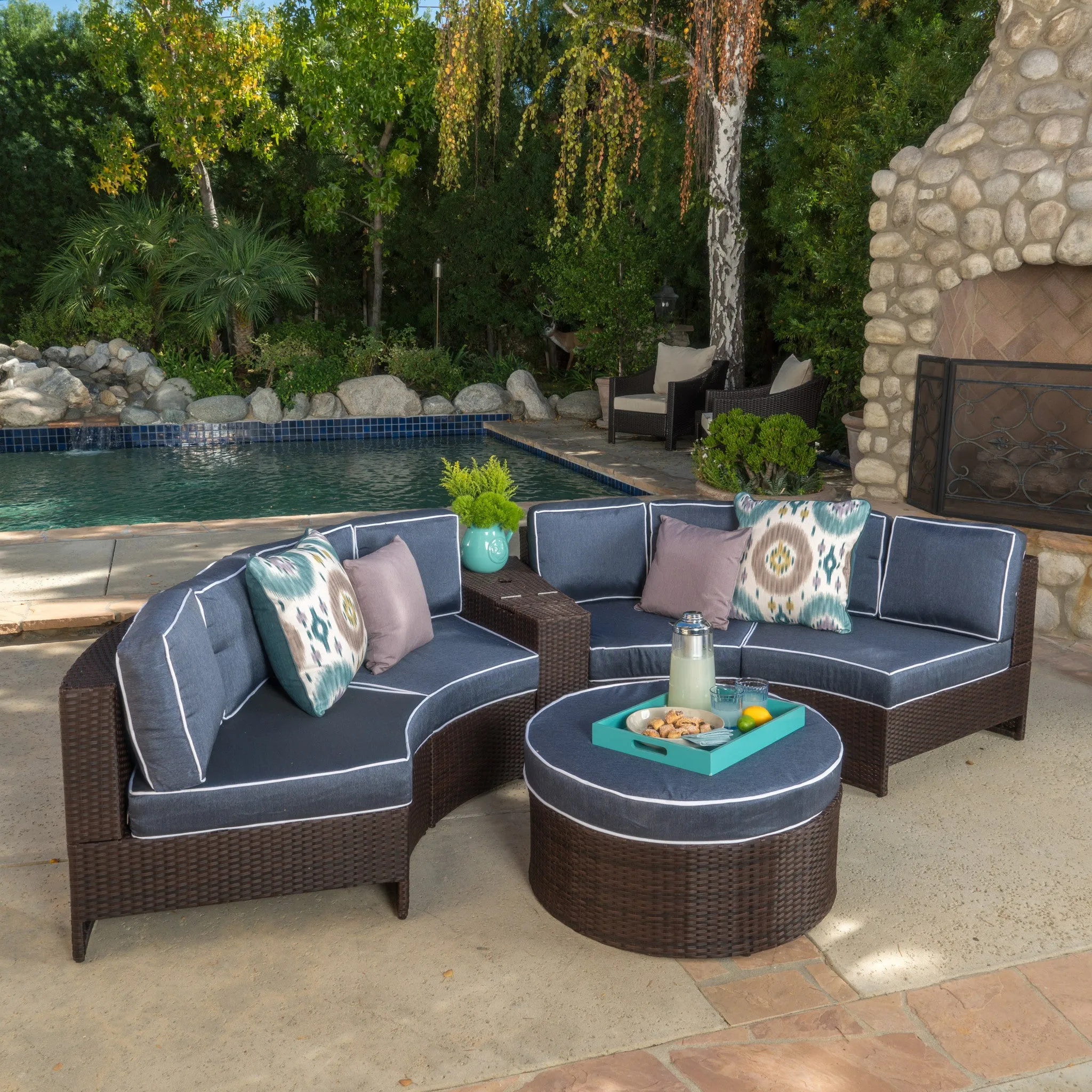 Riviera 6pc Outdoor Sectional Sofa Set w/ Storage Trunk