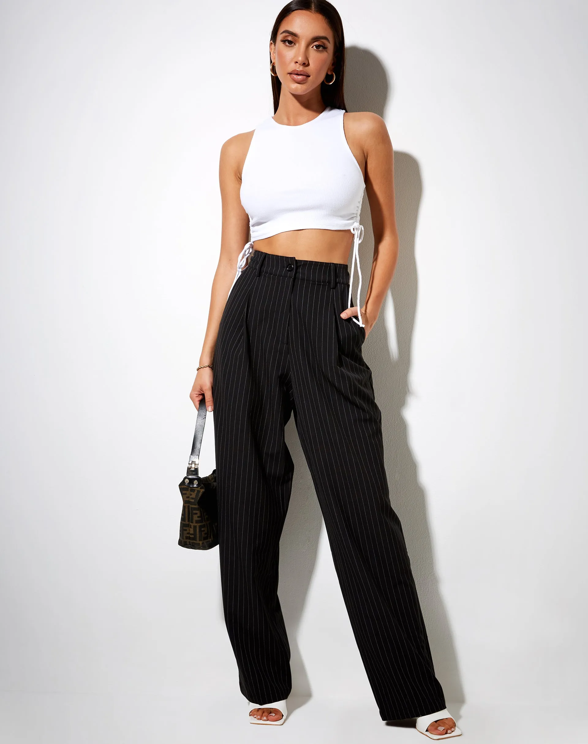 Sakila Trouser in Pinstripe Black