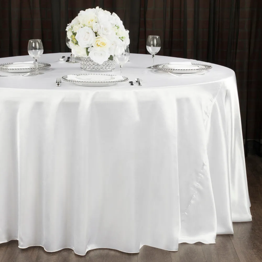 Satin 132" Round Tablecloth - White