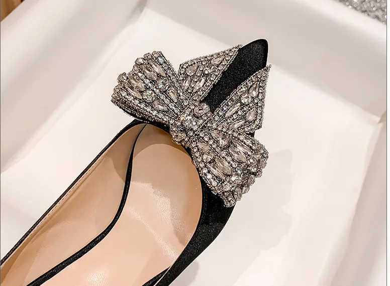 Satin Bow Knot Crystal High Heels