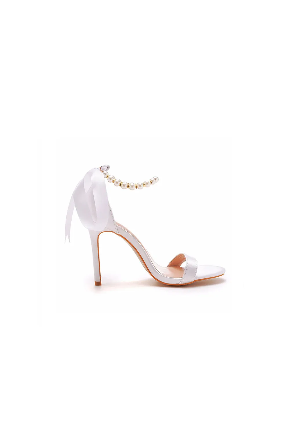 Satin Pearl Open Toe Ankle Strap High Heels