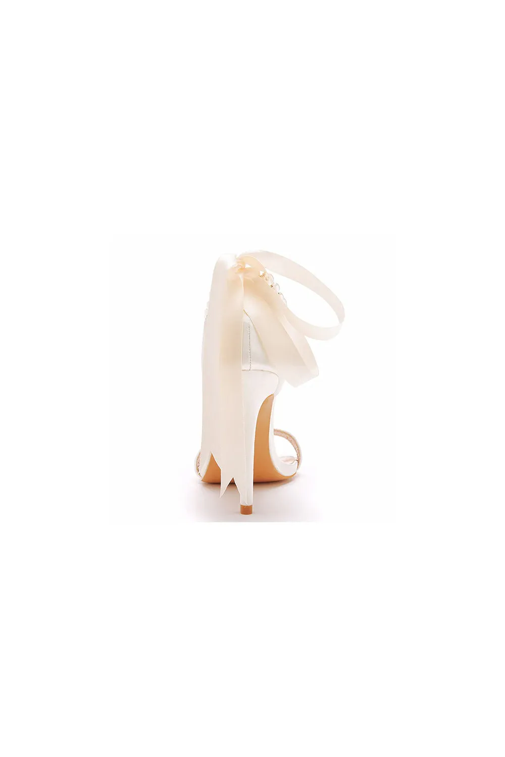 Satin Pearl Open Toe Ankle Strap High Heels