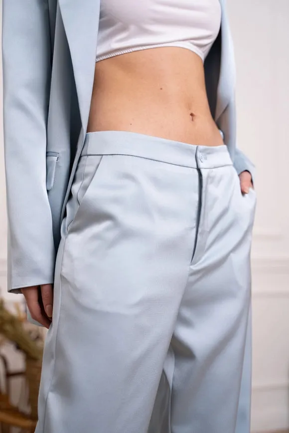 Satin Straight Cut Pants Sky Blue