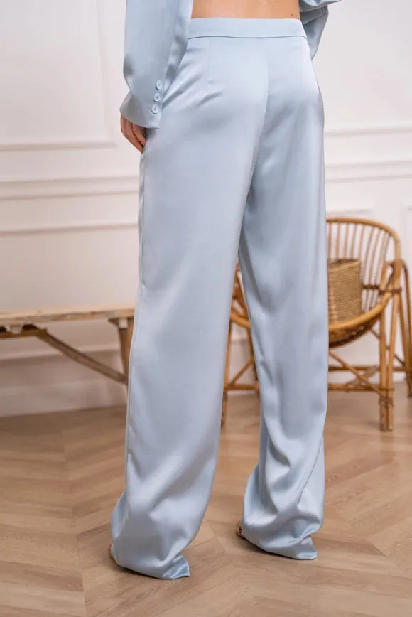 Satin Straight Cut Pants Sky Blue