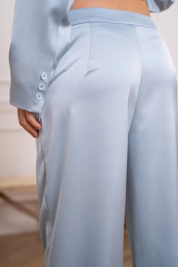 Satin Straight Cut Pants Sky Blue