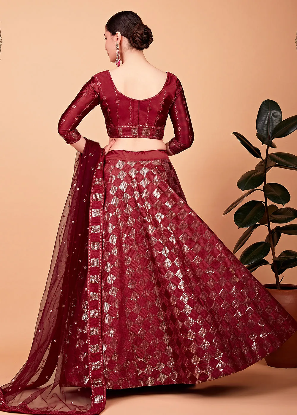 Sensational Red Multi Thread & Sequins Cocktail Party Lehenga