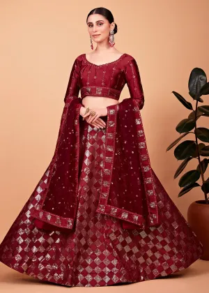 Sensational Red Multi Thread & Sequins Cocktail Party Lehenga