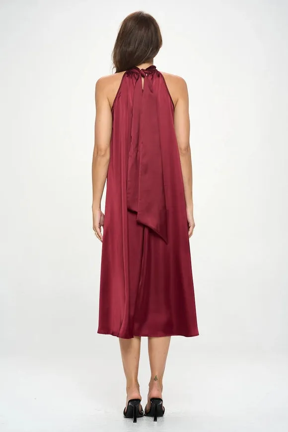 Silky Satin Midi Dress With Tie Detail