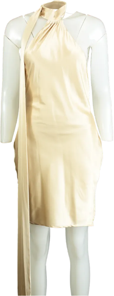 SIMMI Beige Halter Neck Satin Dress UK 10