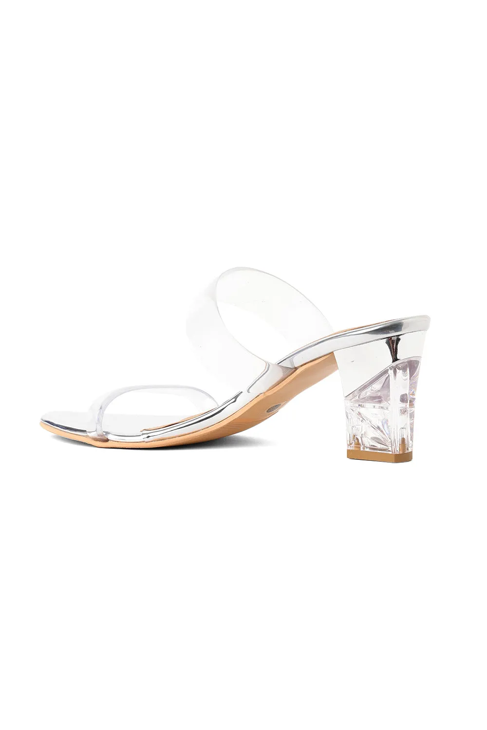 SOLES Transparent Double Strap Crystal Heels