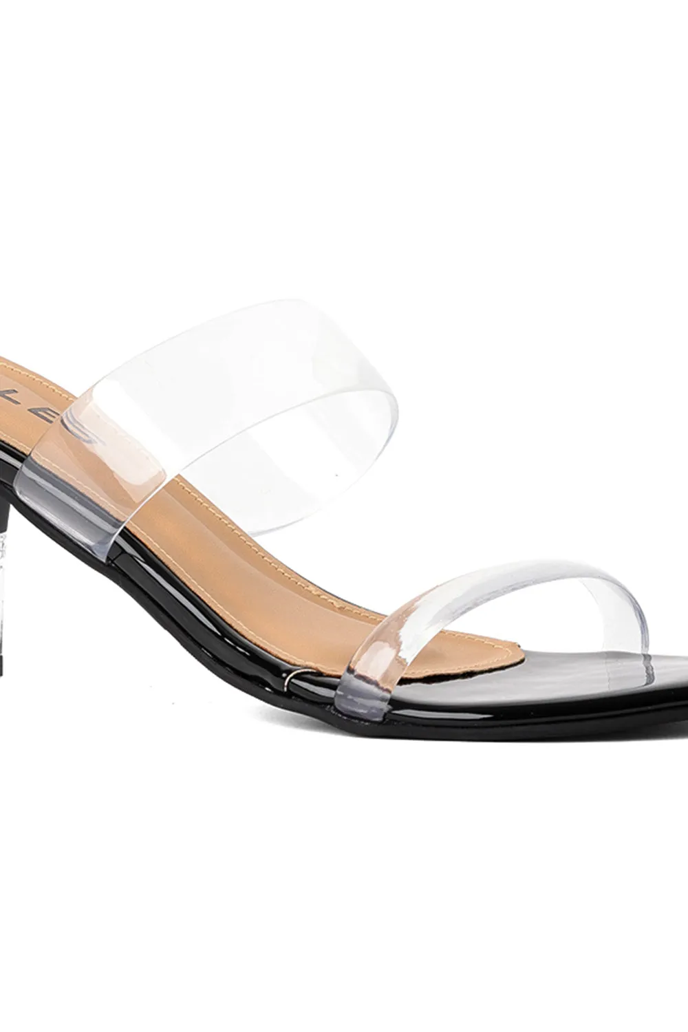 SOLES Transparent Double Strap Crystal Heels