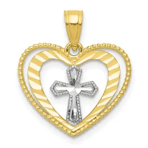 Solid 10k Two Tone Gold Heart with Cross Charm