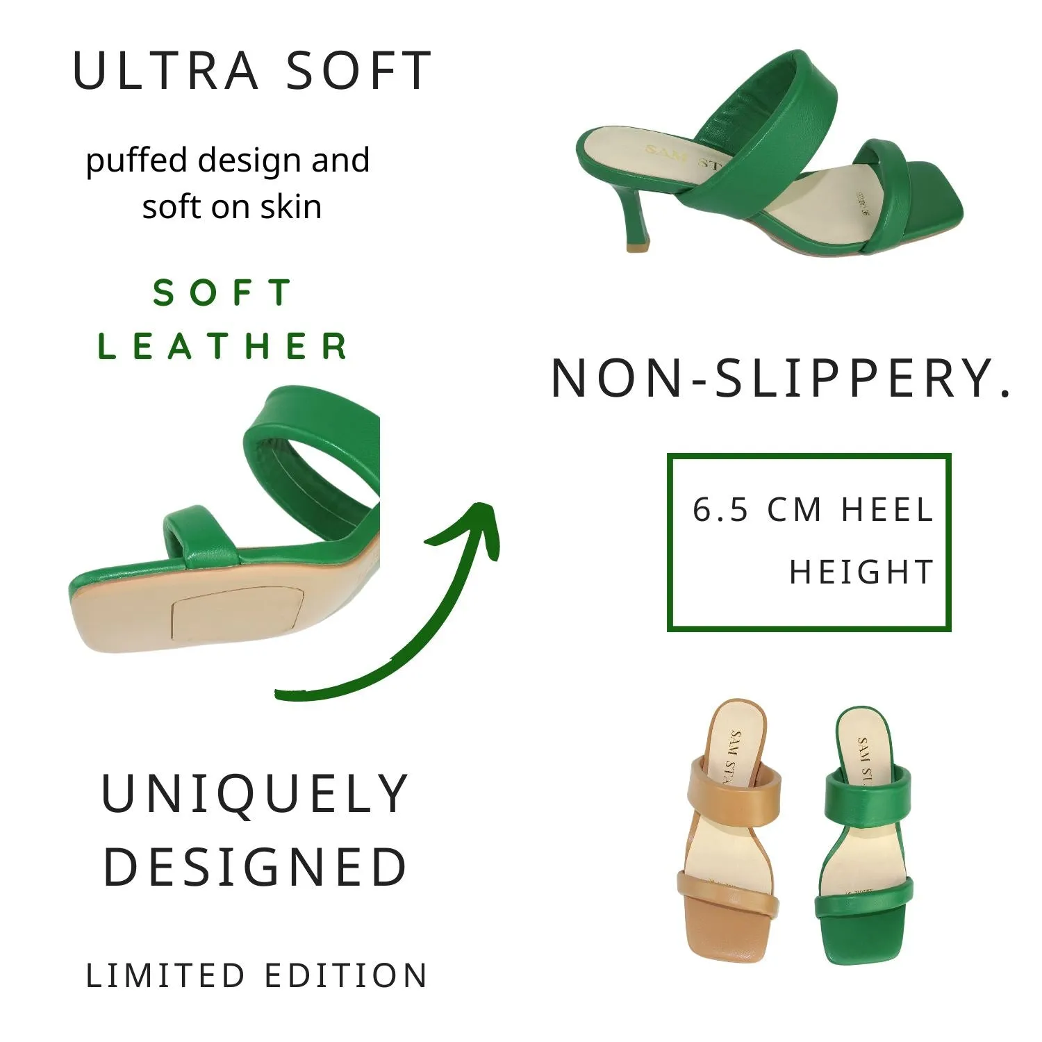 SS22012 Genuine leather puffy straps sandals in Green (size 3 only)