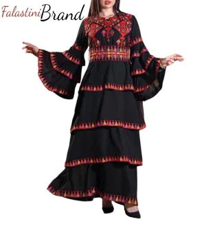 Stunning Black and Red Ruffles Embroidered Dress