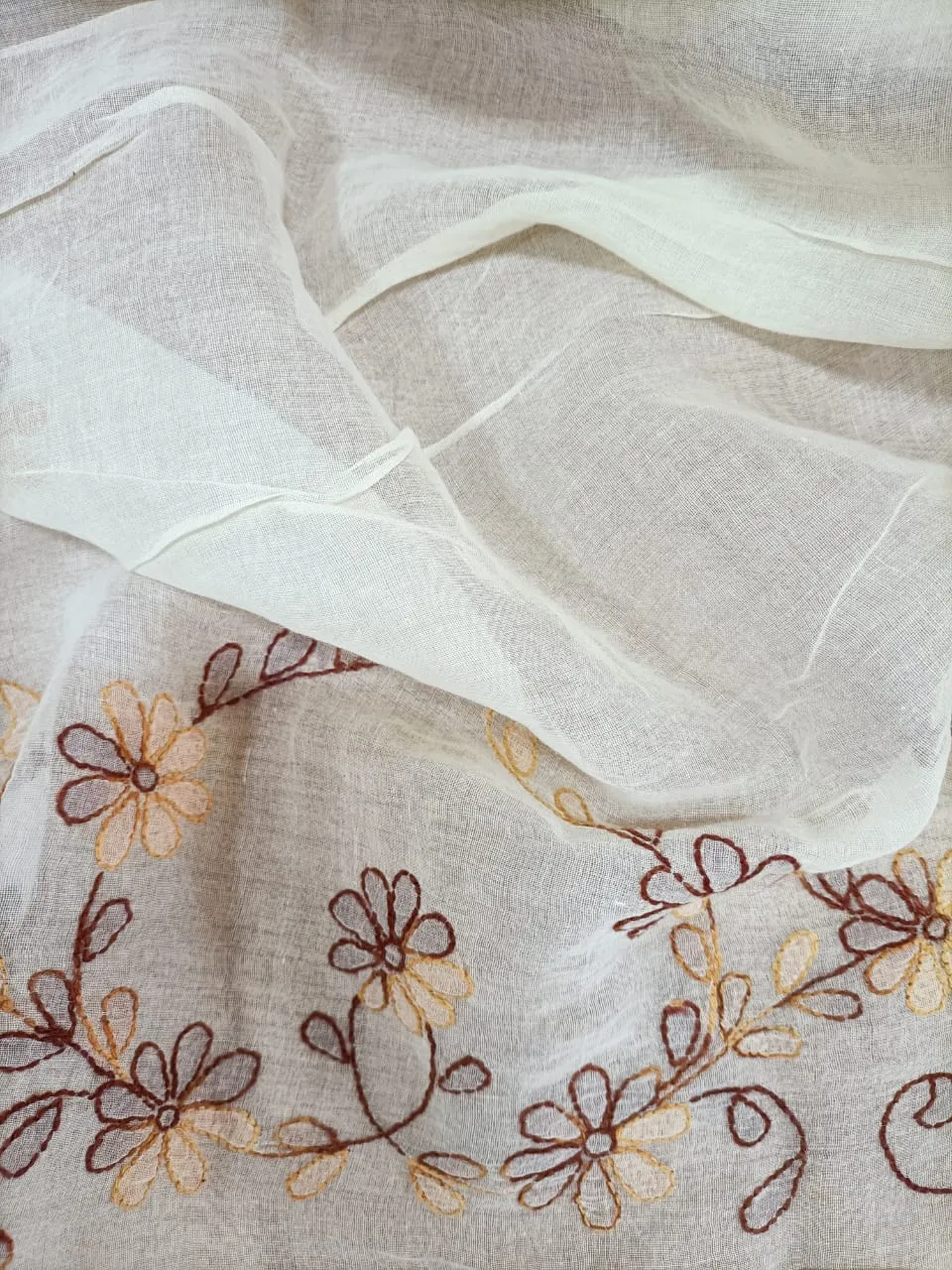 Stunning Off White Chikankari Saree with Intricate Embroidery - Pure Cotton