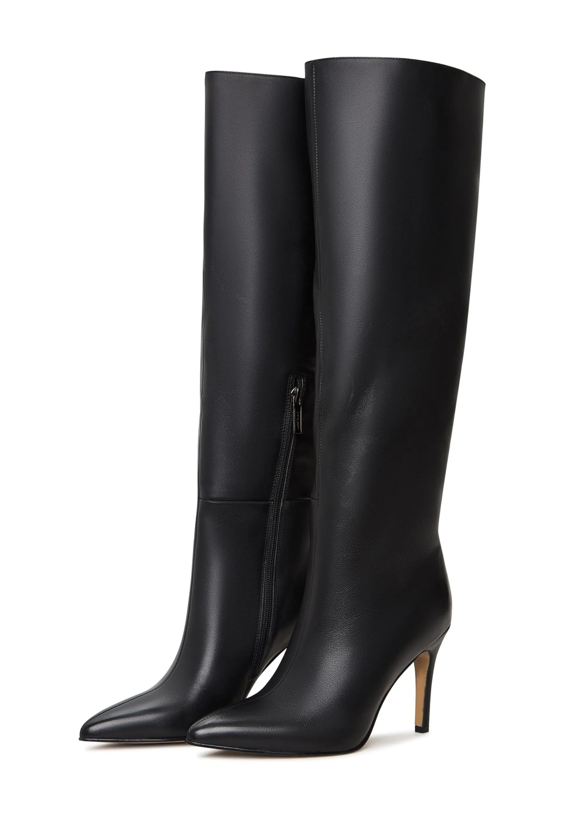 Timeless Black Leather Knee-High Boots - Sleek High Heel Footwear - Black