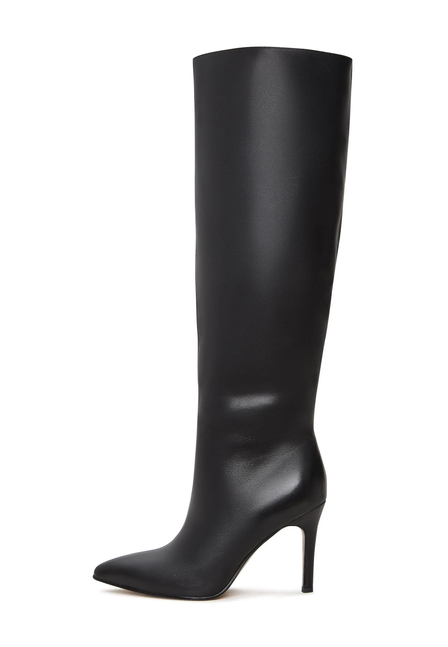 Timeless Black Leather Knee-High Boots - Sleek High Heel Footwear - Black