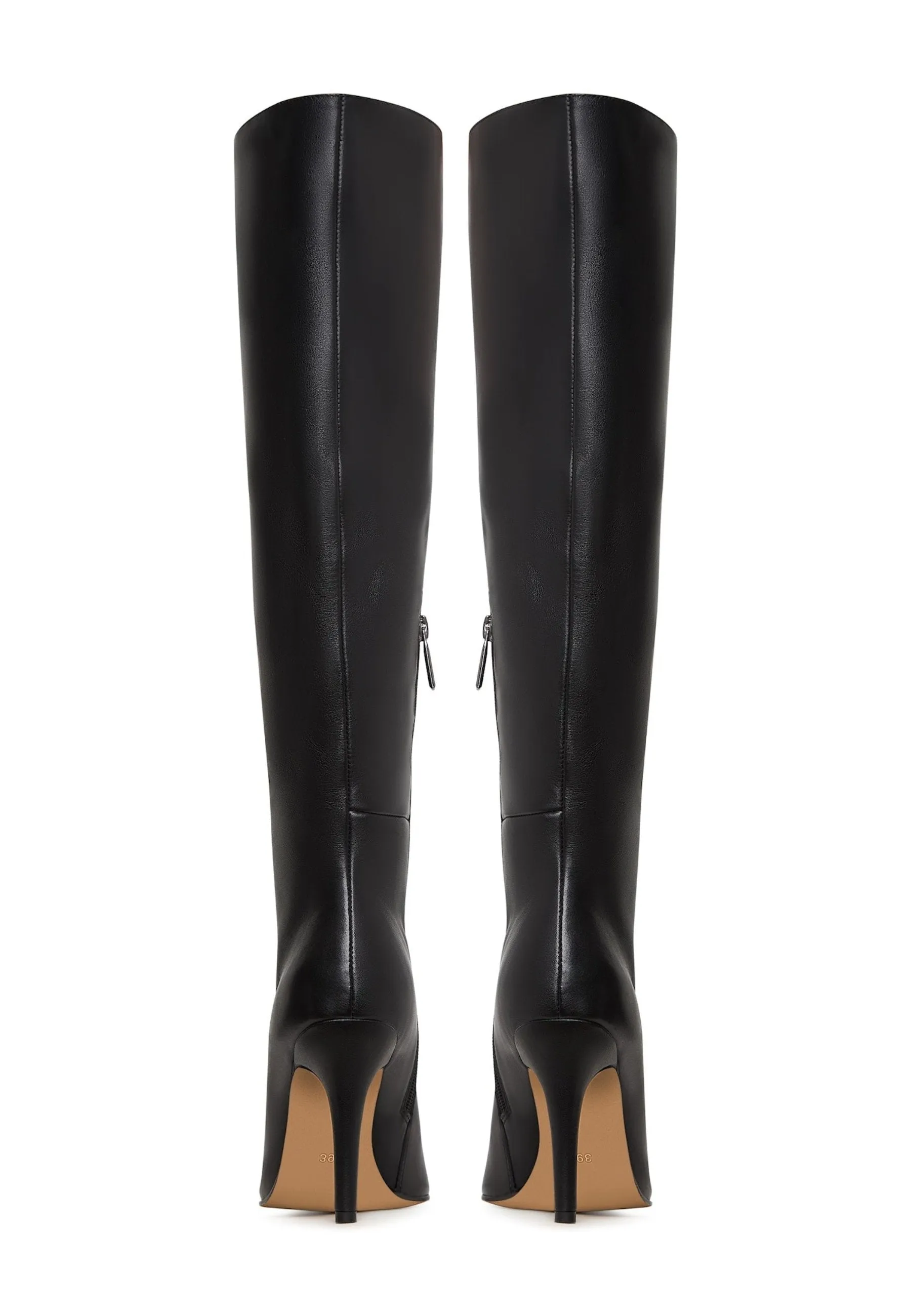 Timeless Black Leather Knee-High Boots - Sleek High Heel Footwear - Black