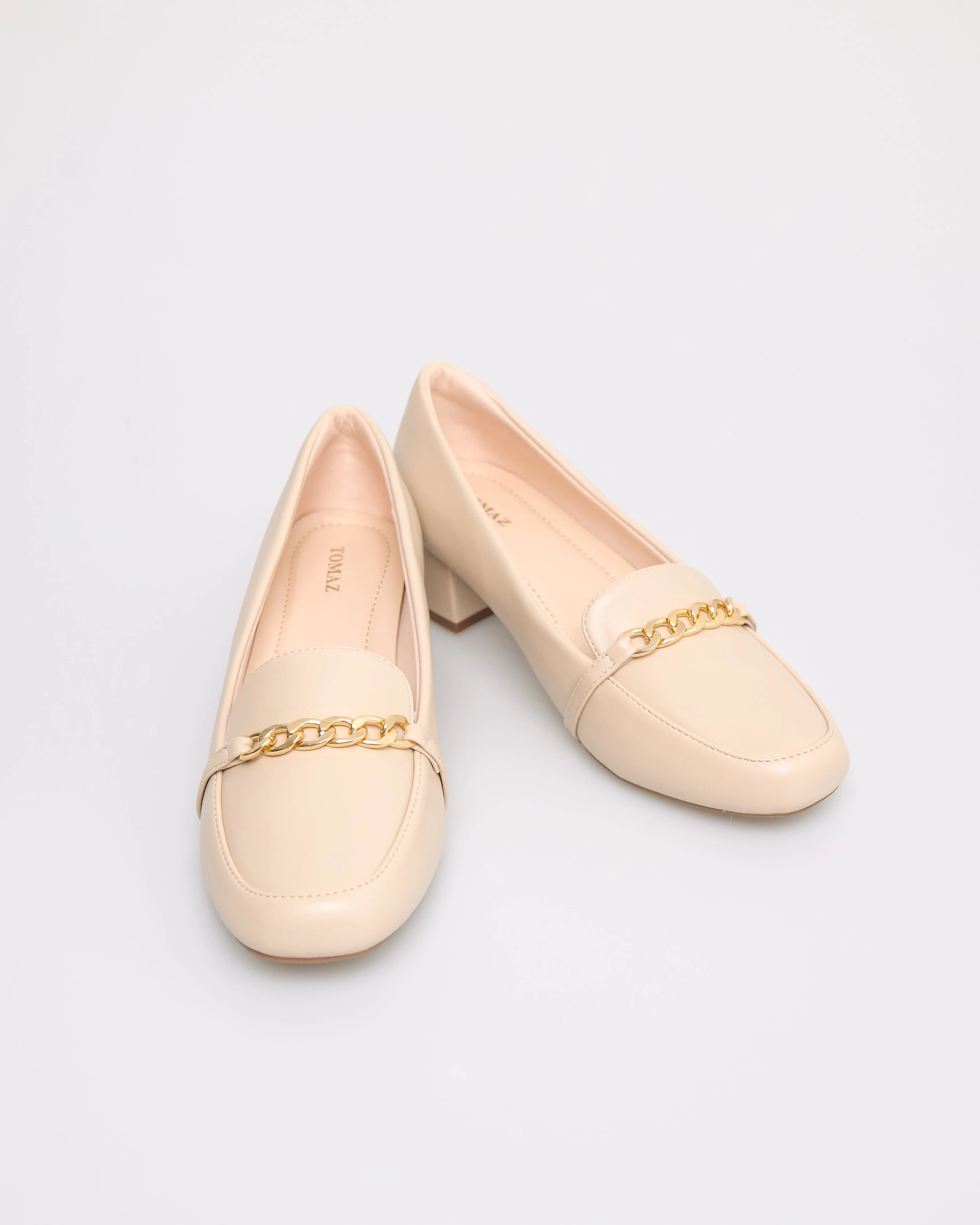 Tomaz NN205 Ladies Chained-Buckle Heeled Loafer (Beige)