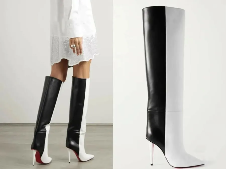 Two Tone Slim High Heel Pointed Toe Knee Length Boots