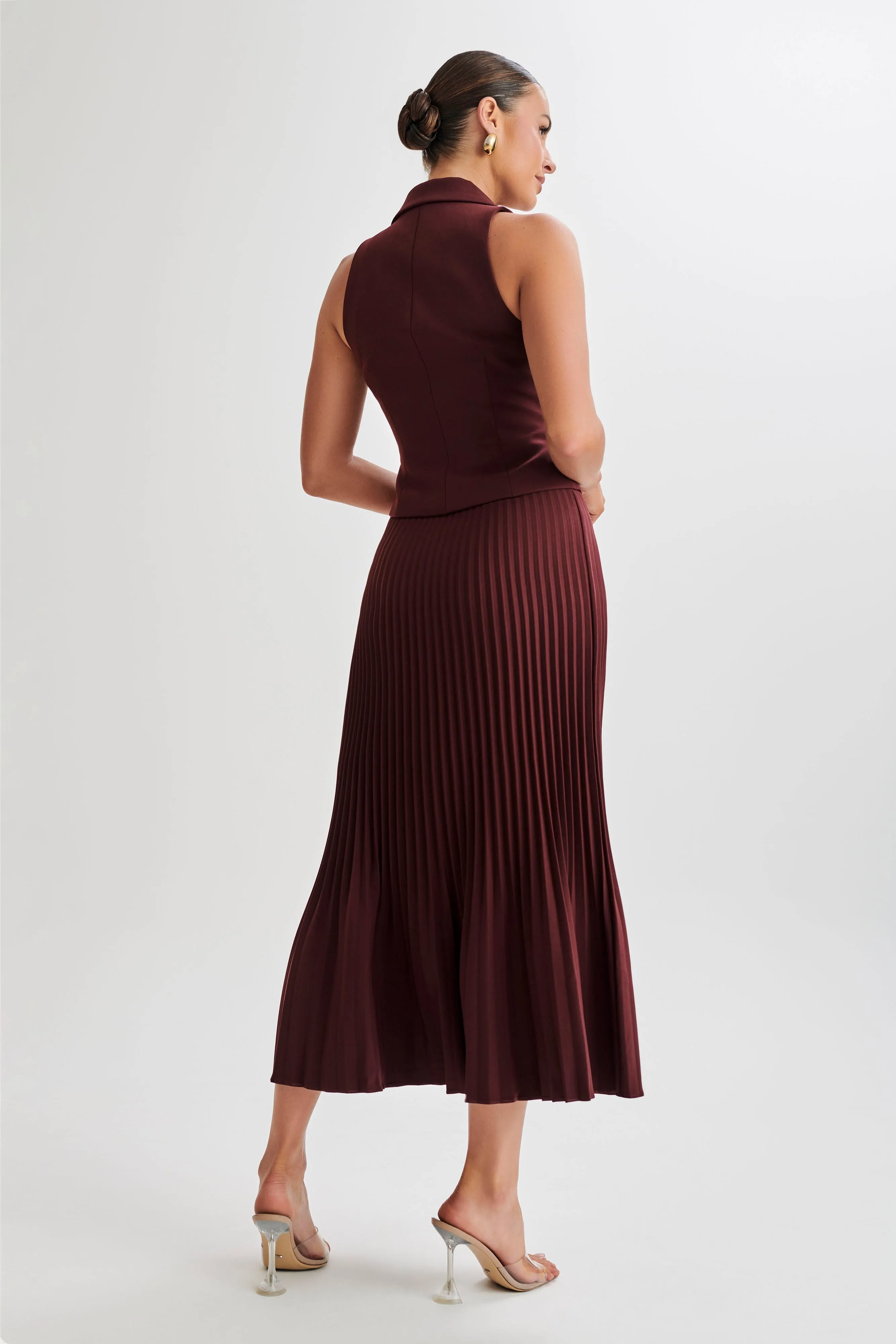 Twyla Pleated Suiting Maxi Skirt - Plum