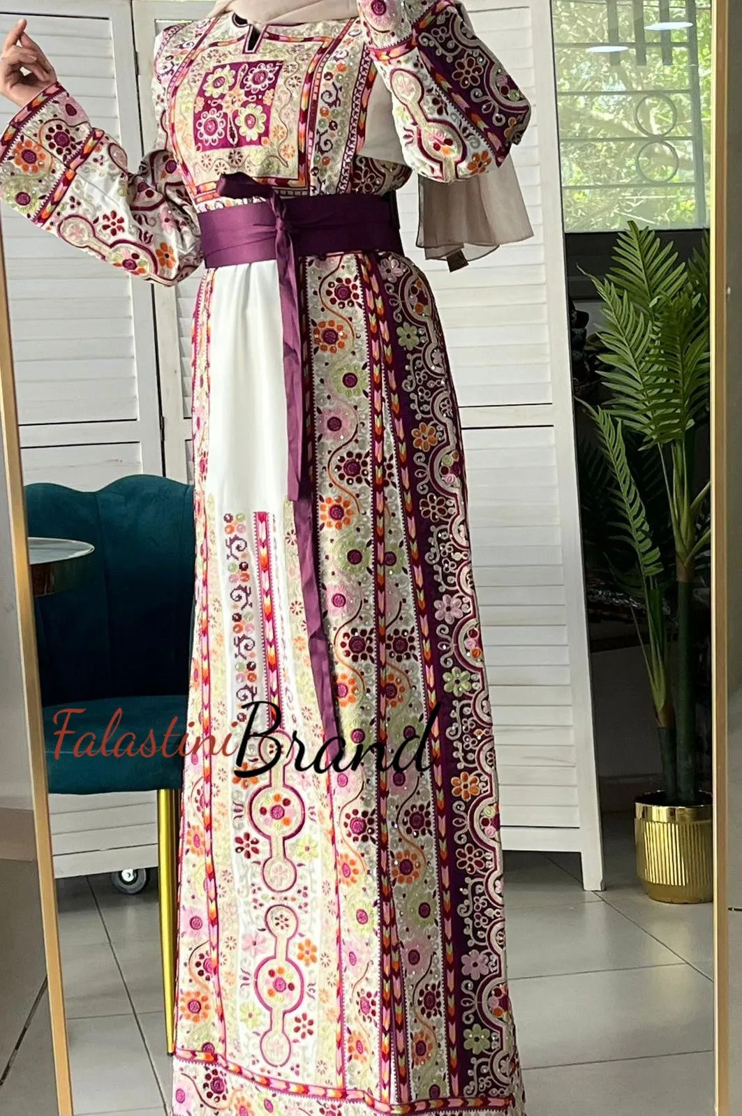 Very Luxurious White and Purple Malak Like Thob with Qasab Thread and Satin Details