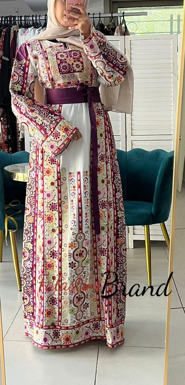 Very Luxurious White and Purple Malak Like Thob with Qasab Thread and Satin Details