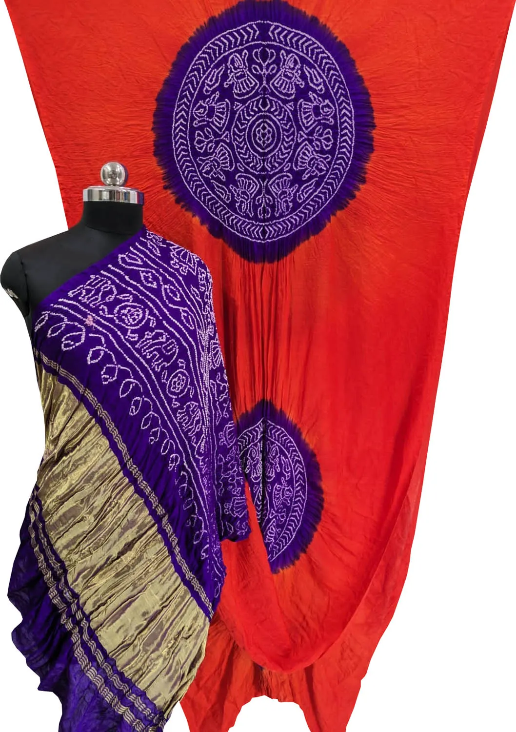 Vibrant Bandhani Gajji Silk Saree in Purple and Red