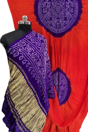 Vibrant Bandhani Gajji Silk Saree in Purple and Red