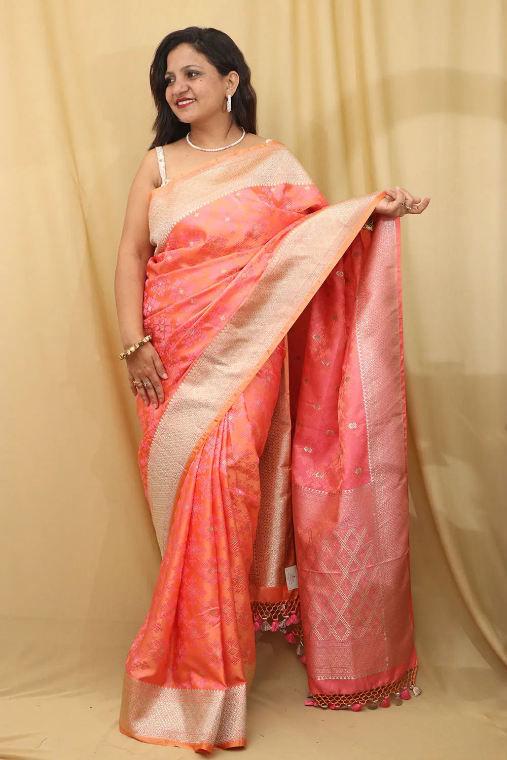 Vibrant Orange & Red Banarasi Silk Saree