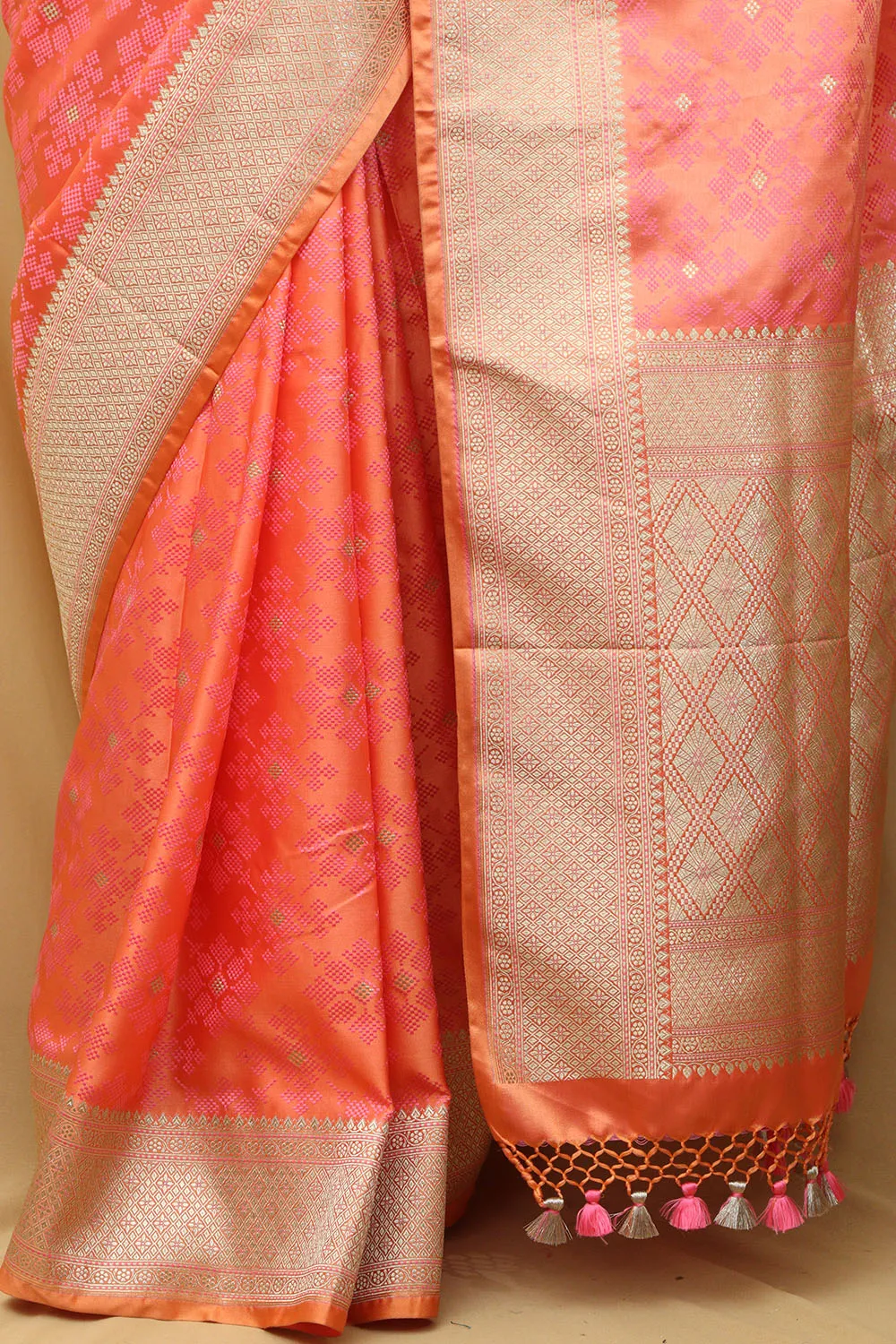 Vibrant Orange & Red Banarasi Silk Saree