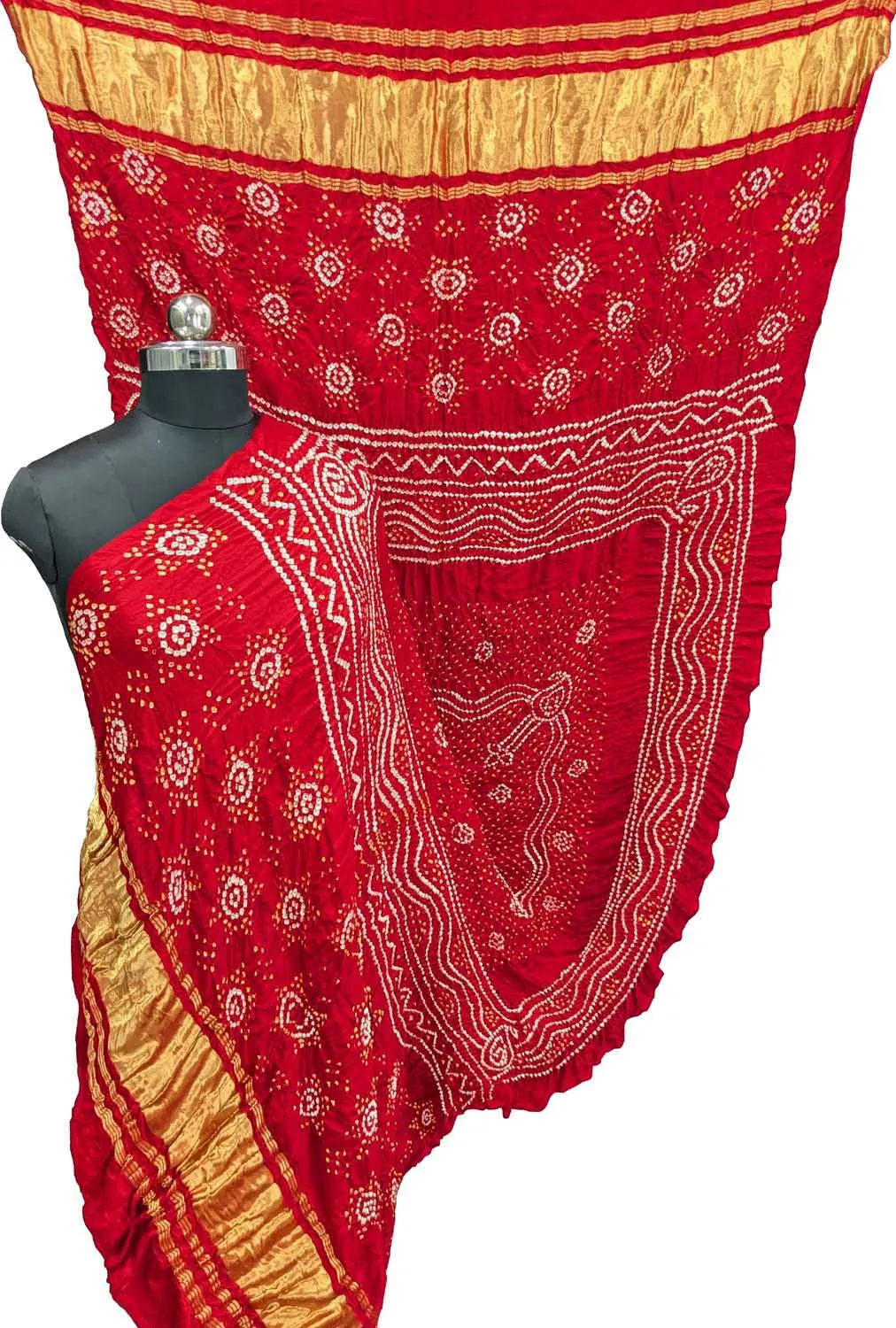 Vibrant Red Bandhani Gajji Silk Dupatta