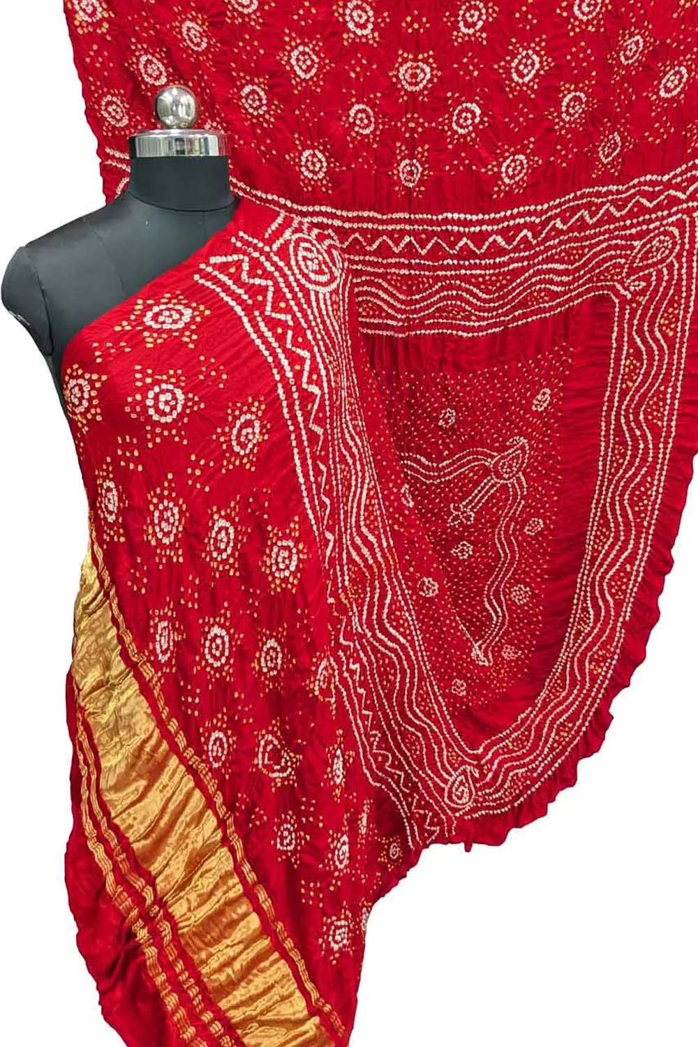 Vibrant Red Bandhani Gajji Silk Dupatta