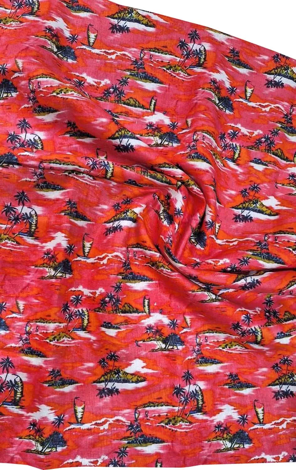 Vibrant Red Linen Fabric with Digital Print - Pure and Luxurious