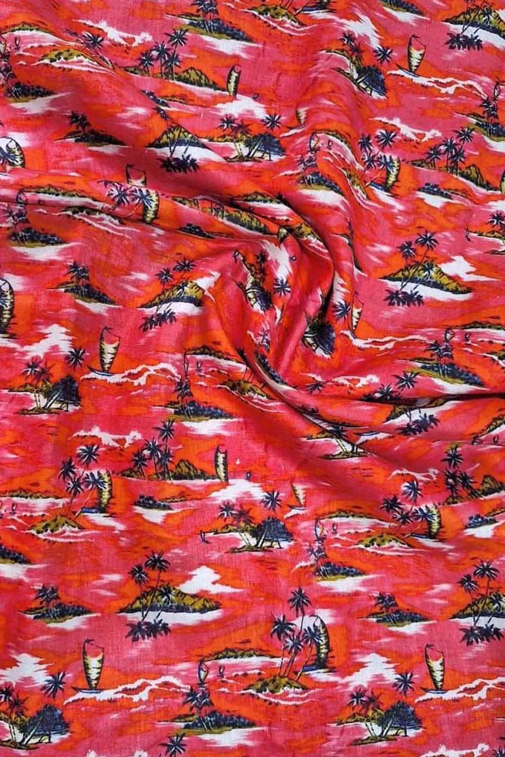 Vibrant Red Linen Fabric with Digital Print - Pure and Luxurious