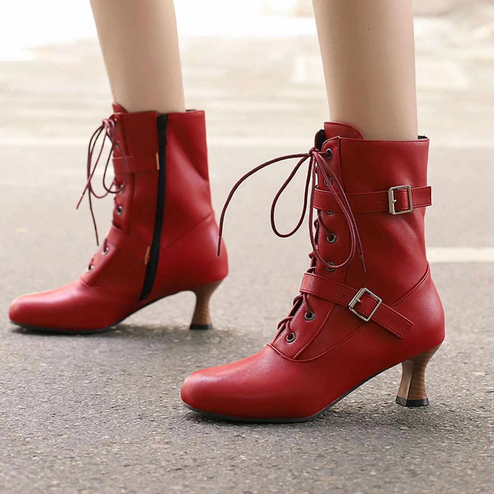 Vintage Leather Lace-up High Heel Boots