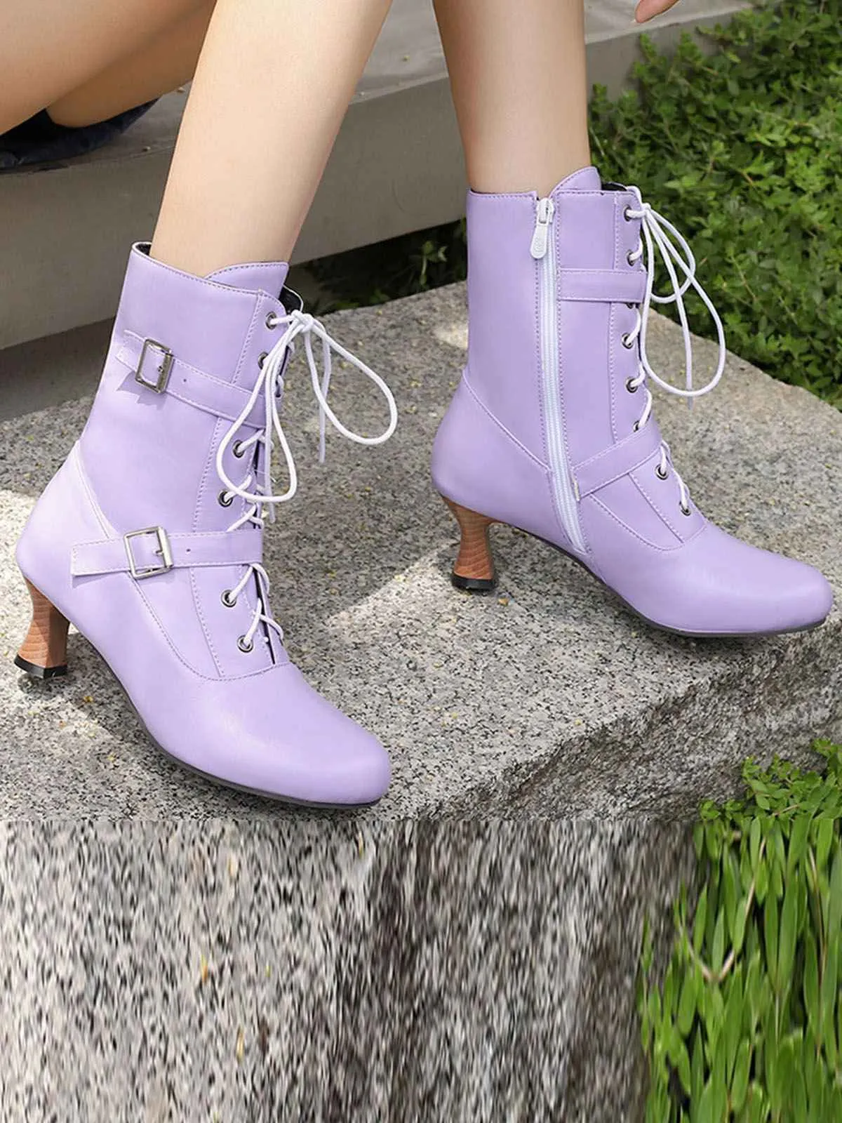 Vintage Leather Lace-up High Heel Boots