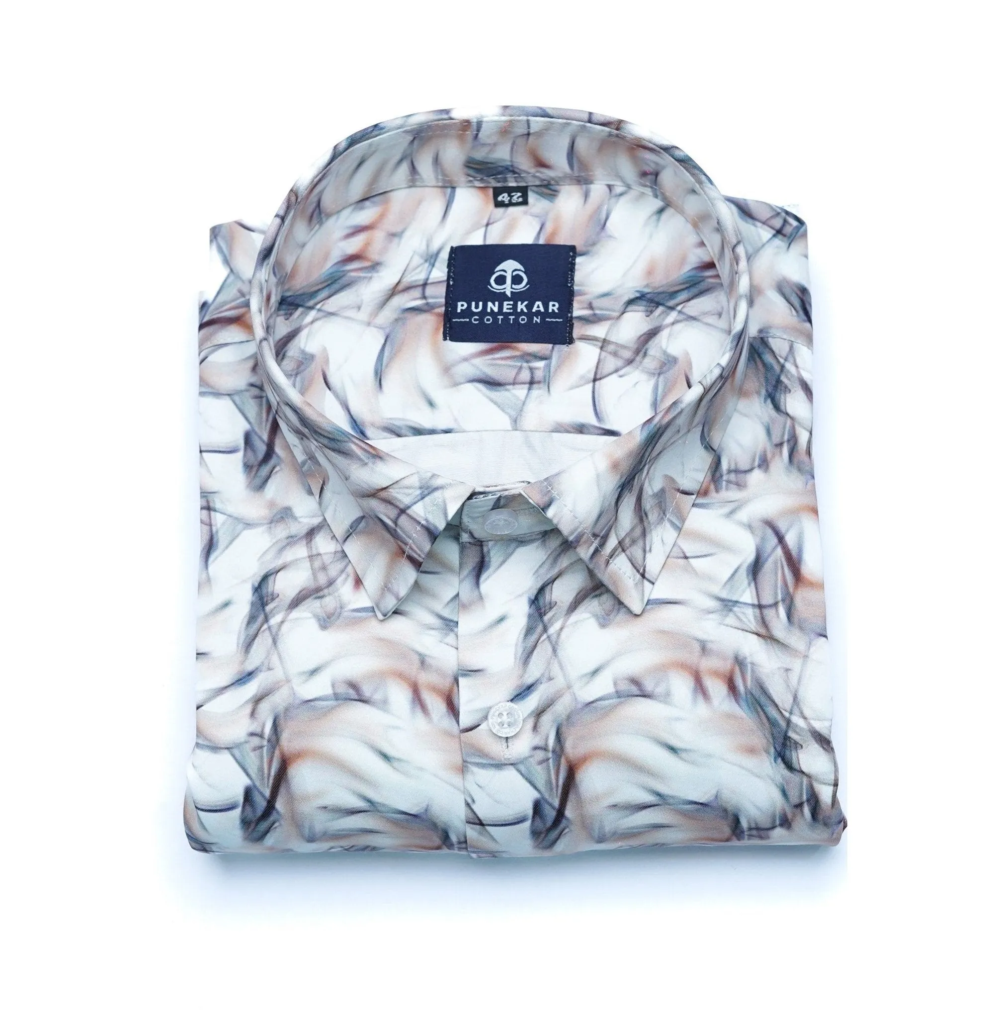 White Brown Color Leaf printed Shirt For Men