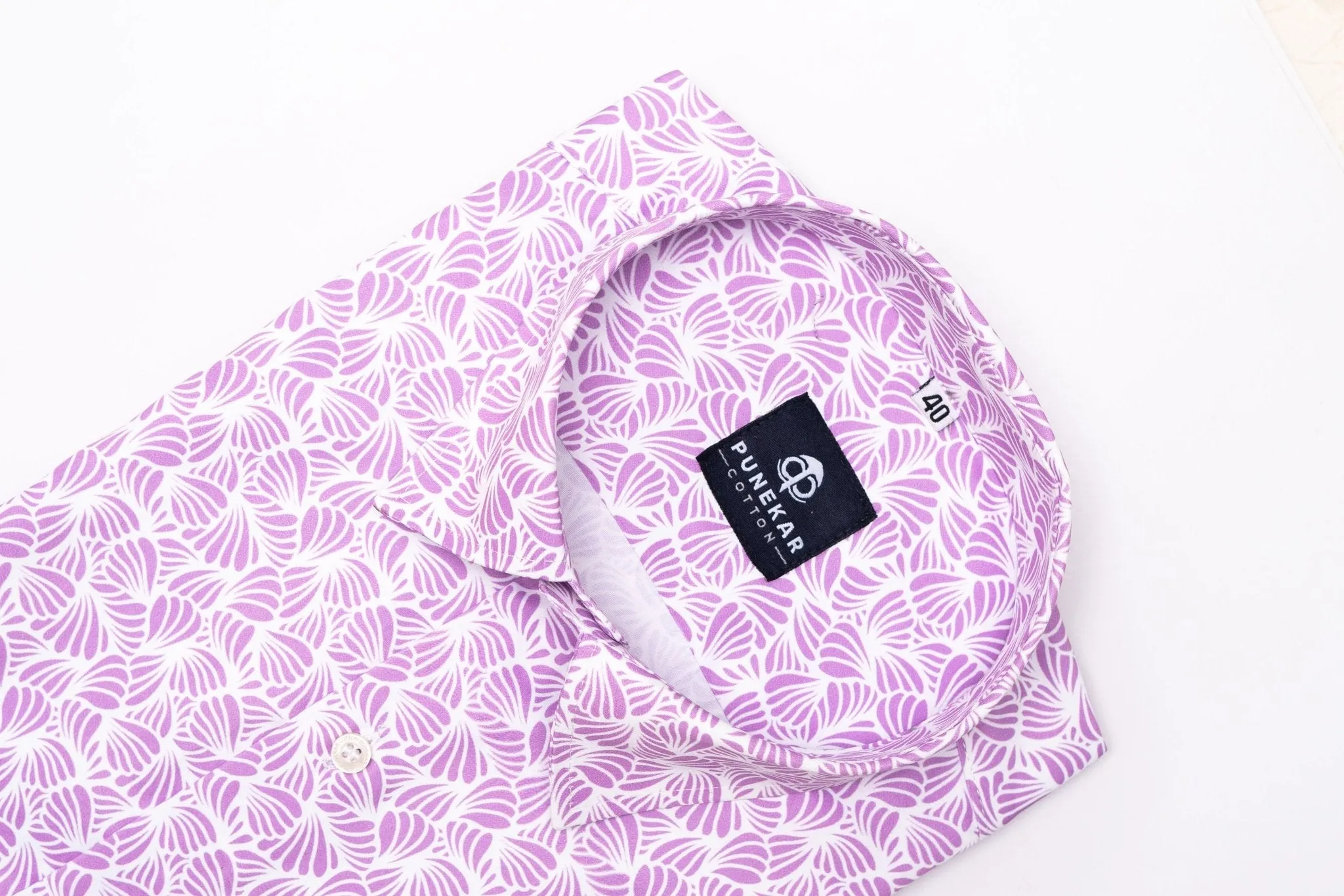 White Pink Color Leaf Printed Shirt For Men