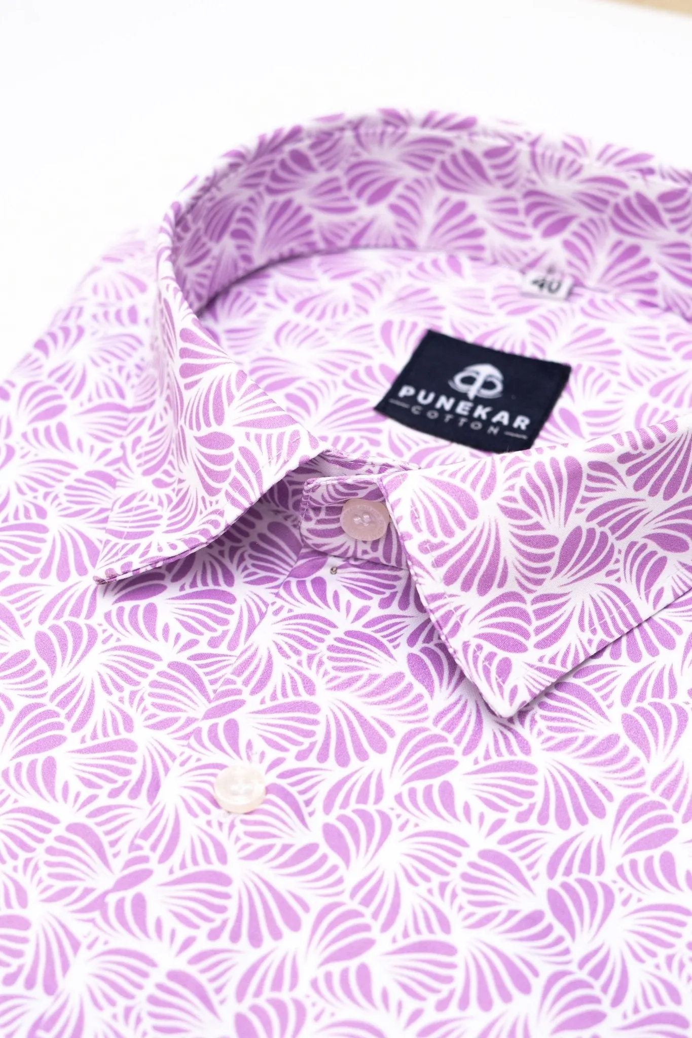 White Pink Color Leaf Printed Shirt For Men