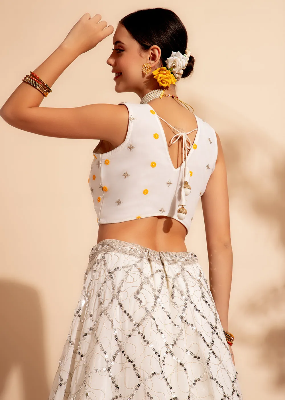 Yellow & White Bridesmaid Style Wedding Lehenga Choli