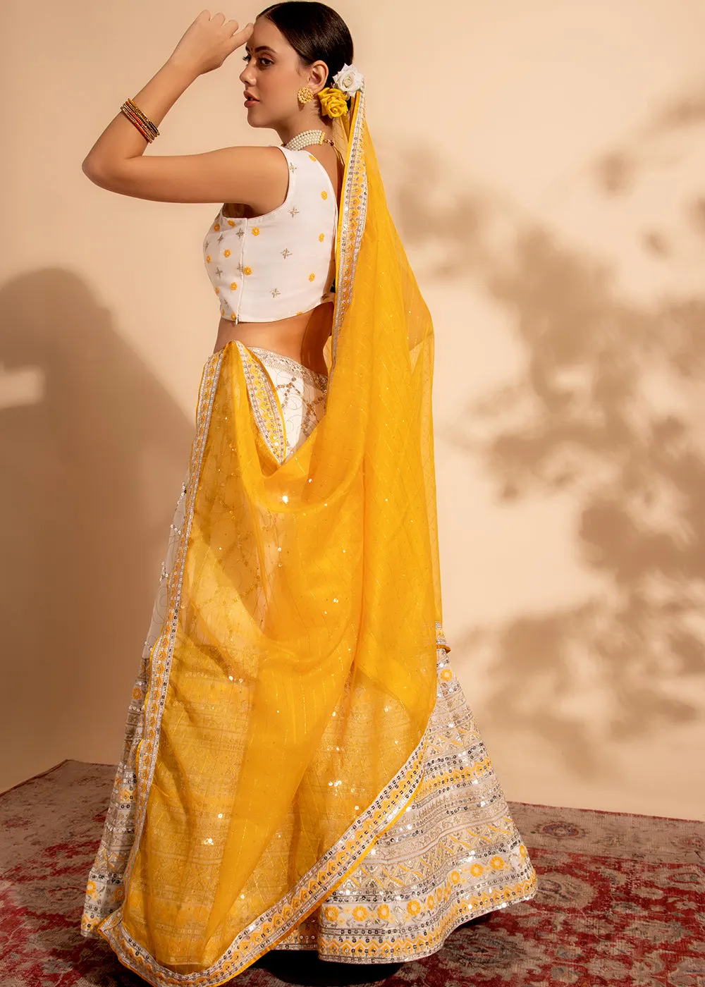 Yellow & White Bridesmaid Style Wedding Lehenga Choli