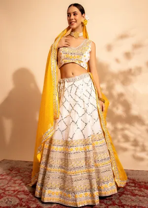 Yellow & White Bridesmaid Style Wedding Lehenga Choli